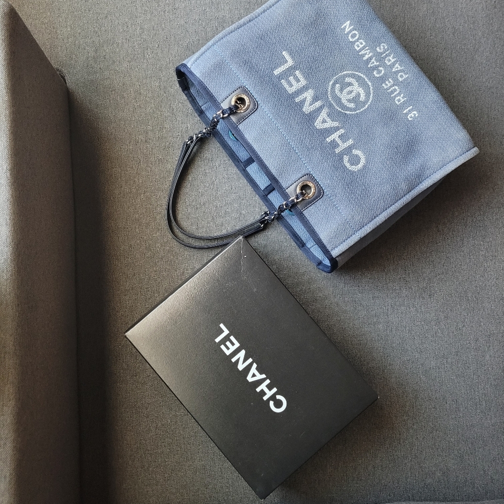 Chanel Deauville Denim Tote Bag Retro Blue Navy